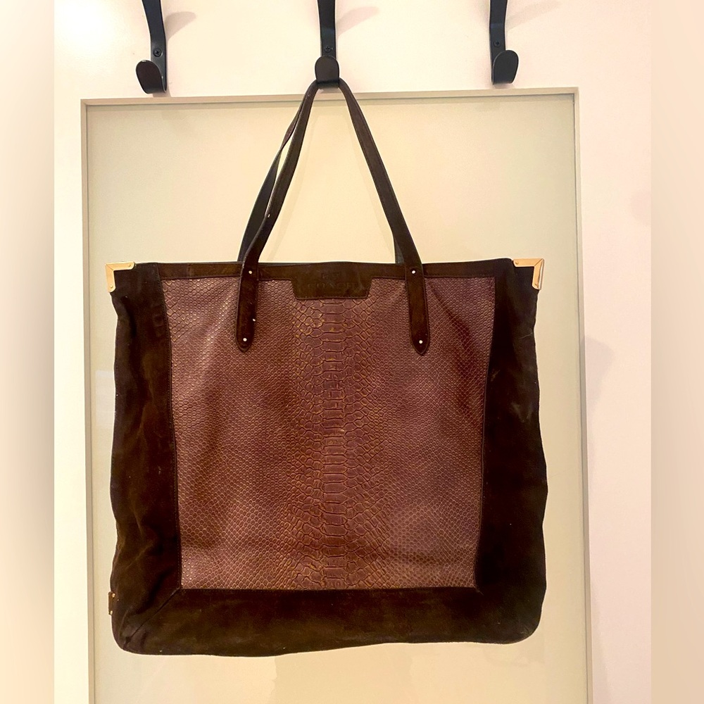 Coach large suede tote with crocodile detailing